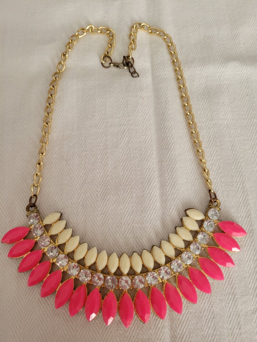 Gold Chain Pink & Cream Statement Necklace